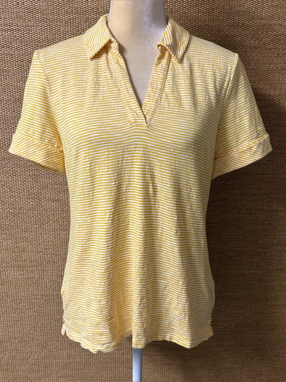 Talbots Top Women’s Medium Yellow White Stripe READ
